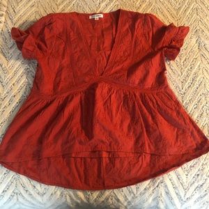 Short sleeve Peplum burnt orange top